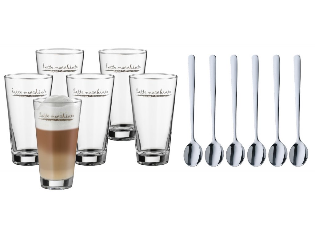 232603 latte macchiato glass clever more set of 12 pcs 12 coffee spoons wmf - لیوان 12 پارچه دبلیو ام اف مدل WMF Barista Latte Macchiato Glass