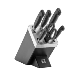 1 66 - سرویس چاقوی 7 پارچه زولینگ آلمان با استند چوبی خاکستری/ مشکی
